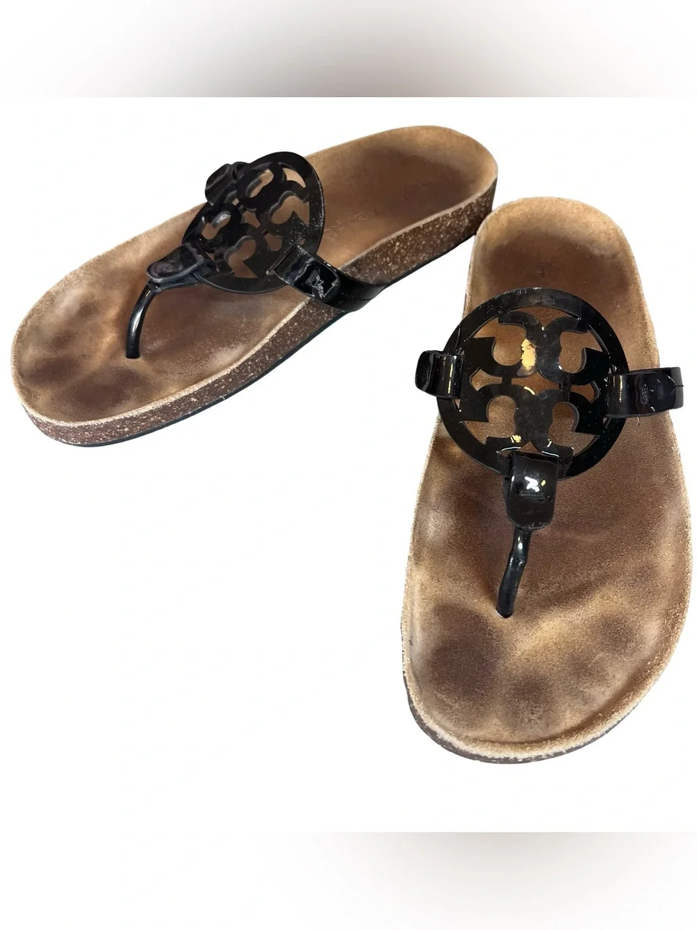 Tory Burch Women’s Sz 9.5 Cloud Sandals Black Patent Leather